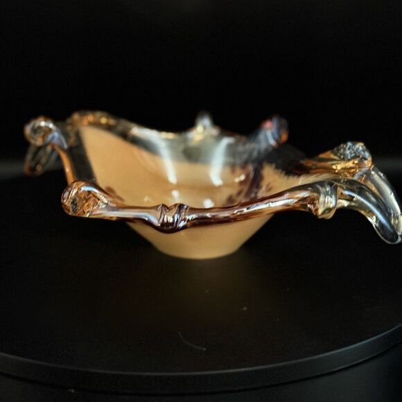 Vintage Murano Art Glass Hand Blown Peach Leaf Bowl | Candy Dish | - Picture 3 of 8